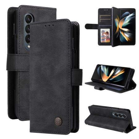 Metal Button Leather Case for Samsung Galaxy z Fold 4 / 5g - Tree Design - Black