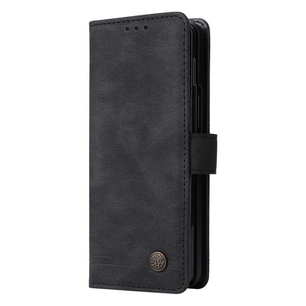 Metal Button Leather Case for Samsung Galaxy z Fold 4 / 5g - Tree Design - Black - Image 8