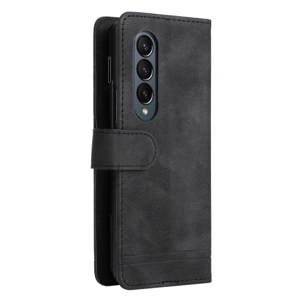 Metal Button Leather Case for Samsung Galaxy z Fold 4 / 5g - Tree Design - Black - Image 9