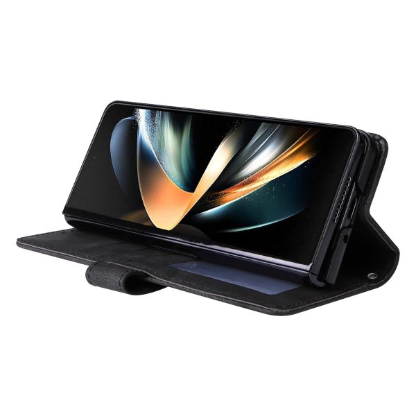 Metal Button Leather Case for Samsung Galaxy z Fold 4 / 5g - Tree Design - Black - Image 11