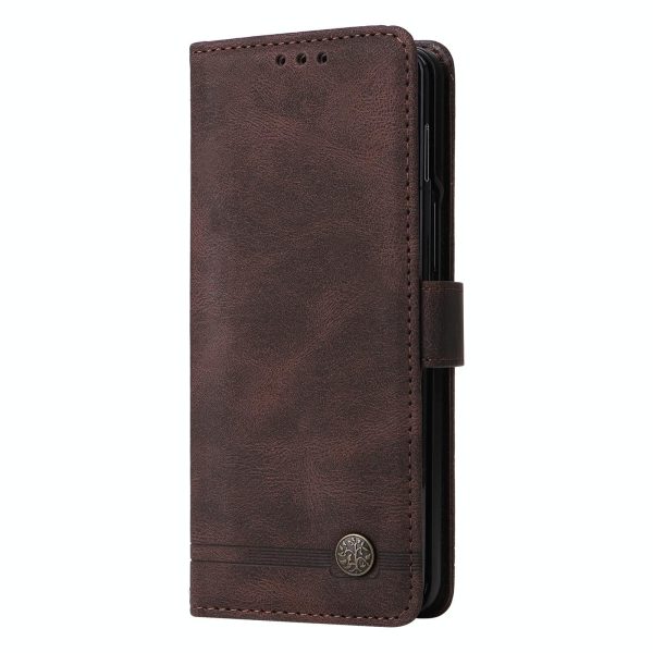 Metal Button Leather Case for Samsung Galaxy z Fold 4 / 5g - Tree Design - Black - Image 14