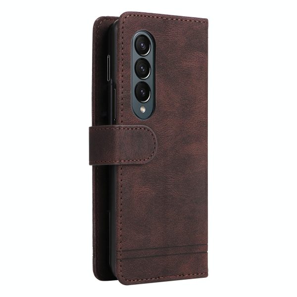 Metal Button Leather Case for Samsung Galaxy z Fold 4 / 5g - Tree Design - Black - Image 15