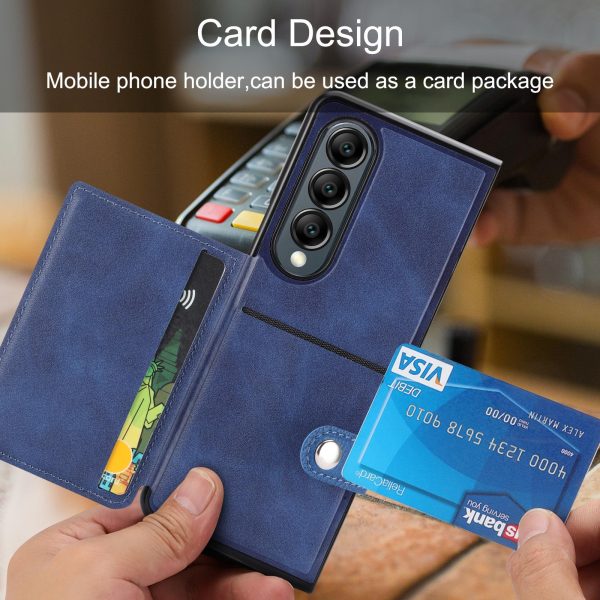 For Samsung Galaxy z Fold4 5G Litchi Pattern Single Button Card Holder Phone Case - Blue - Image 7