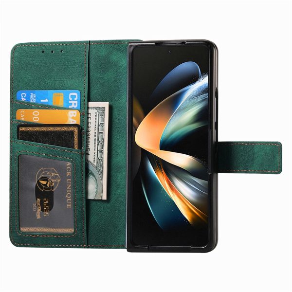Vintage Magnetic Wallet Case for Samsung Galaxy z Fold 4 - Zipper Closure - Blue - Image 5