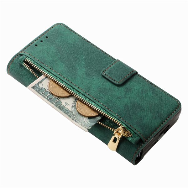 Vintage Magnetic Wallet Case for Samsung Galaxy z Fold 4 - Zipper Closure - Blue - Image 6