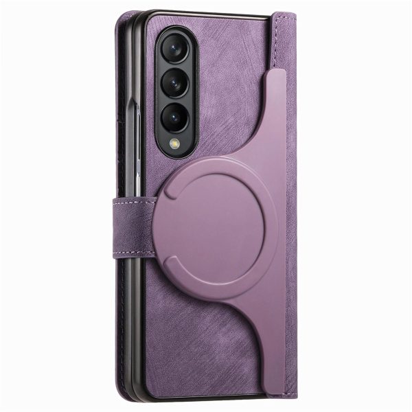 Vintage Magnetic Wallet Case for Samsung Galaxy z Fold 4 - Zipper Closure - Blue - Image 12