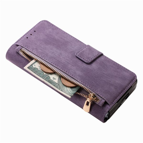 Vintage Magnetic Wallet Case for Samsung Galaxy z Fold 4 - Zipper Closure - Blue - Image 14