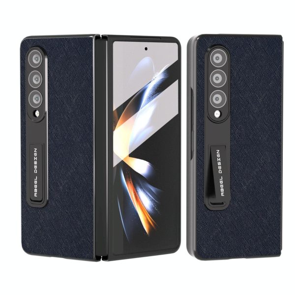 Cross Texture Leather Phone Case with Holder for Samsung Galaxy z Fold 4 5g - Blue - Image 2