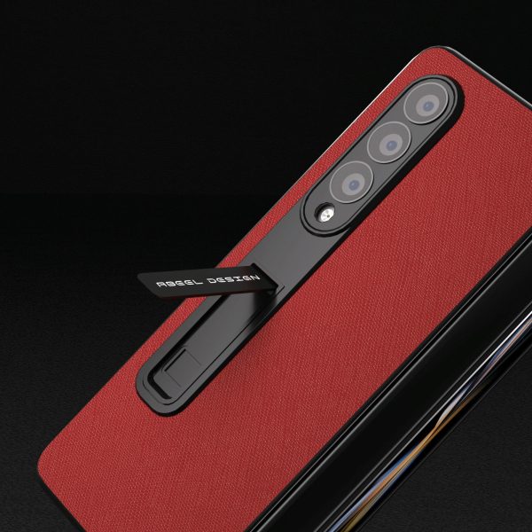 Cross Texture Leather Phone Case with Holder for Samsung Galaxy z Fold 4 5g - Blue - Image 10