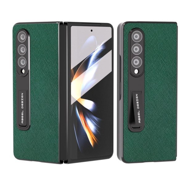 Cross Texture Leather Phone Case with Holder for Samsung Galaxy z Fold 4 5g - Blue - Image 12