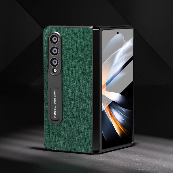 Cross Texture Leather Phone Case with Holder for Samsung Galaxy z Fold 4 5g - Blue - Image 13