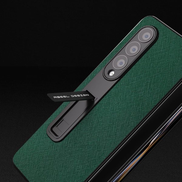 Cross Texture Leather Phone Case with Holder for Samsung Galaxy z Fold 4 5g - Blue - Image 15