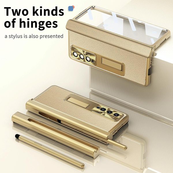 Shockproof Magnetic Litchi Pattern Phone Case for Samsung Galaxy z Fold 4 - Gold - Image 5