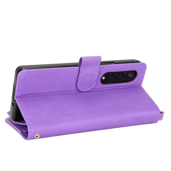 For Samsung Galaxy z Fold4 5G Zipper Leather Phone Case with Litchi Texture - Purple - Image 11