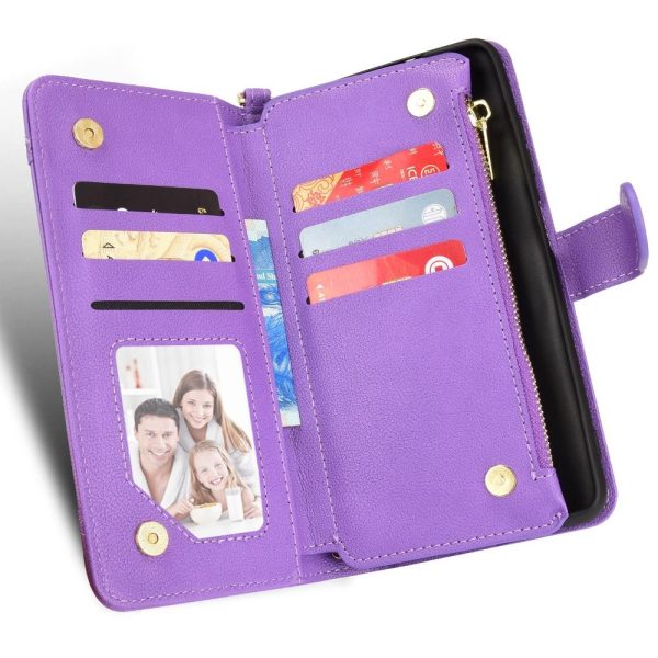 For Samsung Galaxy z Fold4 5G Zipper Leather Phone Case with Litchi Texture - Purple - Image 12