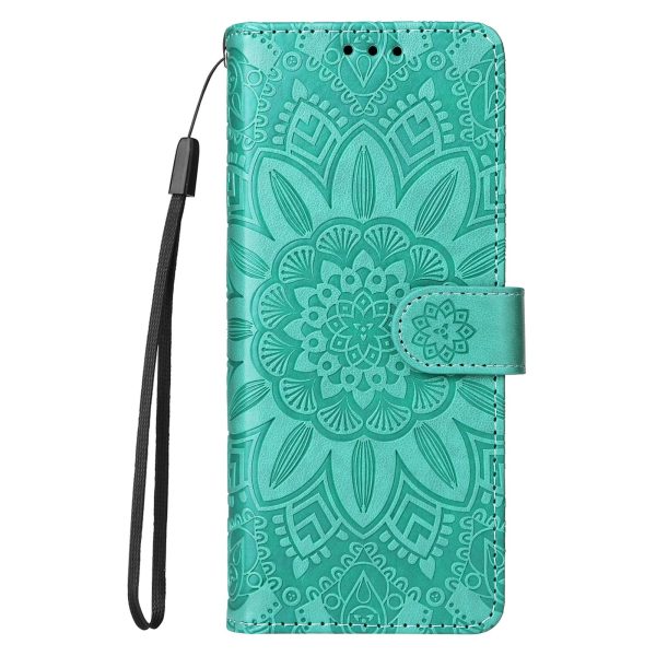 Sunflower Embossed Leather Phone Case for Samsung Galaxy z Fold 4 / 5g - Green - Image 3