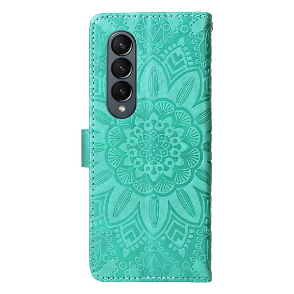 Sunflower Embossed Leather Phone Case for Samsung Galaxy z Fold 4 / 5g - Green - Image 4