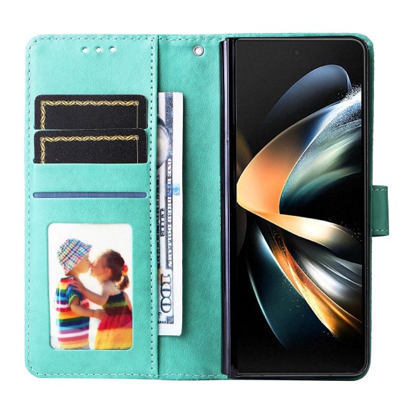 Sunflower Embossed Leather Phone Case for Samsung Galaxy z Fold 4 / 5g - Green - Image 5