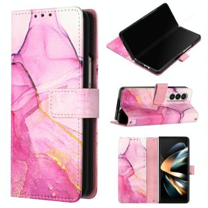 Marble Leather Flip Case for Samsung Galaxy z Fold 4 - Rose Gold Ls005 - Image 2