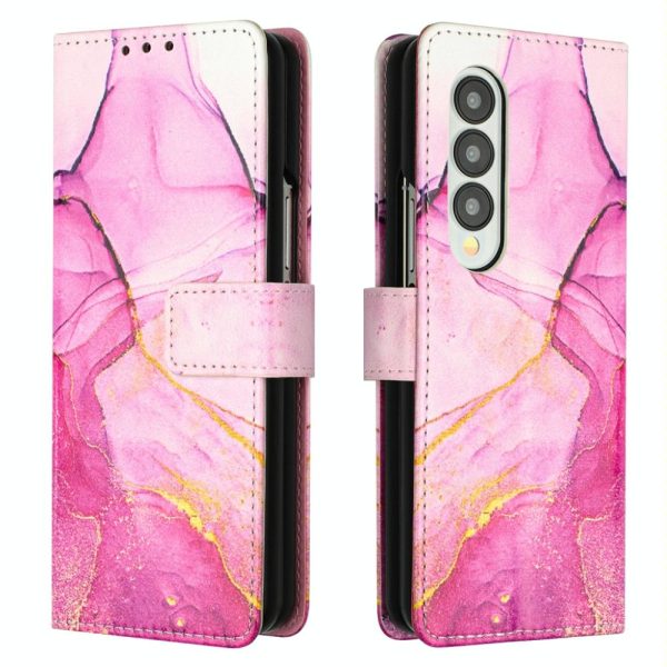 Marble Leather Flip Case for Samsung Galaxy z Fold 4 - Rose Gold Ls005 - Image 3