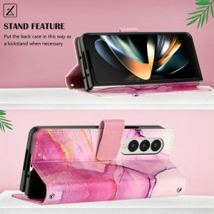 Marble Leather Flip Case for Samsung Galaxy z Fold 4 - Rose Gold Ls005 - Image 4