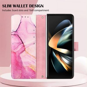 Marble Leather Flip Case for Samsung Galaxy z Fold 4 - Rose Gold Ls005 - Image 5