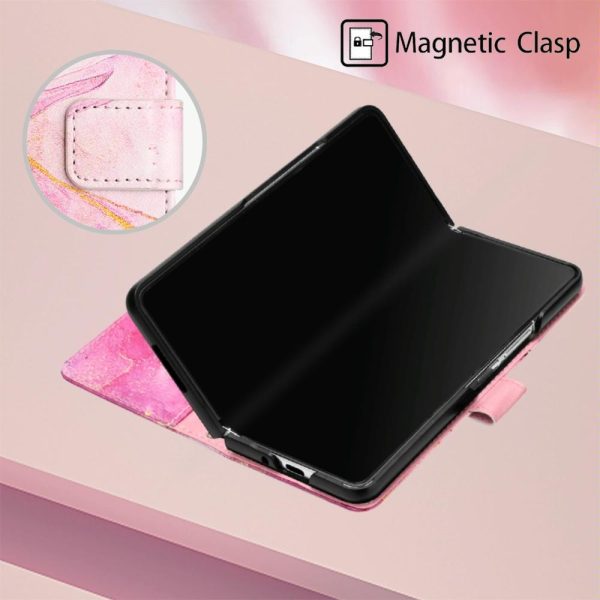 Marble Leather Flip Case for Samsung Galaxy z Fold 4 - Rose Gold Ls005 - Image 6