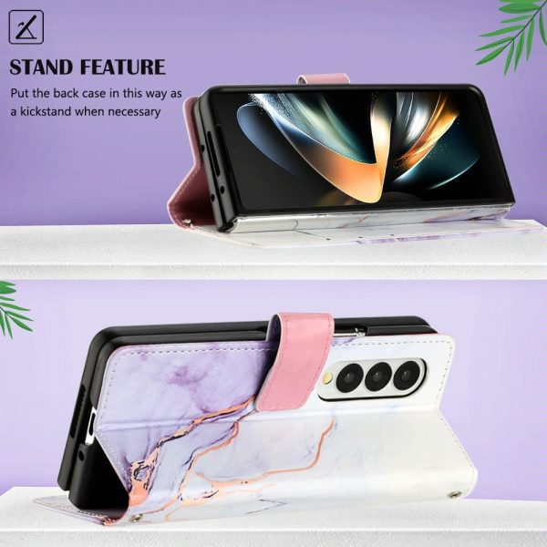 Marble Leather Flip Case for Samsung Galaxy z Fold 4 - Rose Gold Ls005 - Image 9