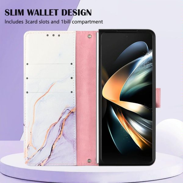 Marble Leather Flip Case for Samsung Galaxy z Fold 4 - Rose Gold Ls005 - Image 10