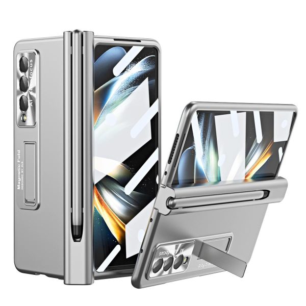 Foldable Phone Case with Pen Slot for Samsung Galaxy z Fold 4 - Electroplated - Blue - Image 2