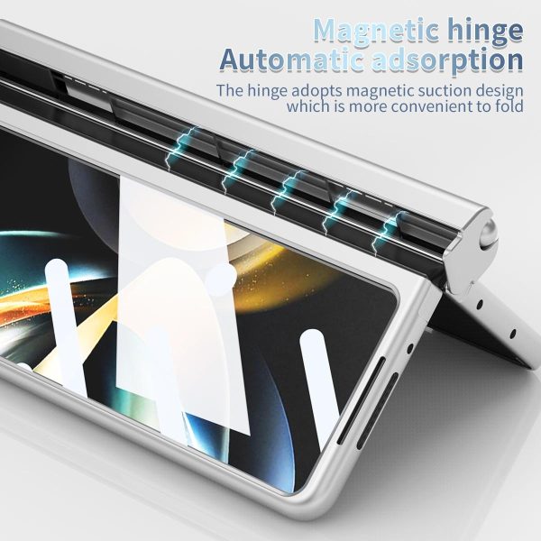 Foldable Phone Case with Pen Slot for Samsung Galaxy z Fold 4 - Electroplated - Blue - Image 5
