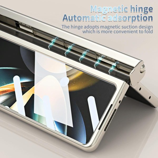 Foldable Phone Case with Pen Slot for Samsung Galaxy z Fold 4 - Electroplated - Blue - Image 11