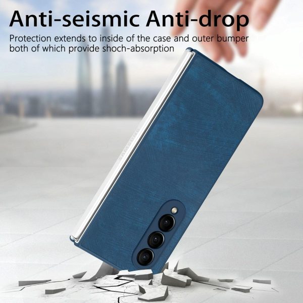 Vintage Leather Fold Case for Samsung Galaxy z Fold 4 - Blue - Image 3