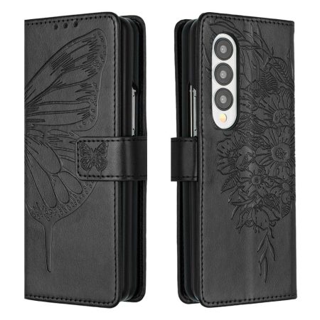 For Samsung Galaxy z Fold4 5G Butterfly Embossed Leather Phone Case - Black