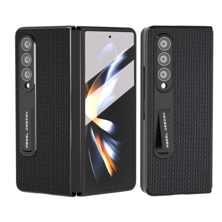 Premium Leather Phone Case with Holder for Samsung Galaxy z Fold 4 / 5g - Luxury Design - Black