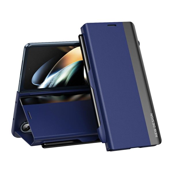Samsung Galaxy z Fold 4 Leather Phone Case with Pen Slot - Shockproof - Blue - Image 2