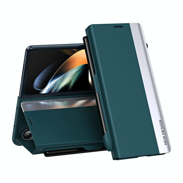 Samsung Galaxy z Fold 4 Leather Phone Case with Pen Slot - Shockproof - Blue - Image 12