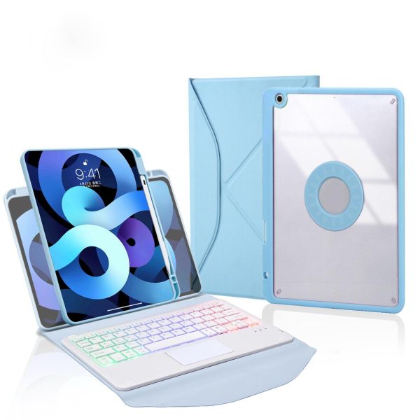 Bluetooth Keyboard Leather Case For Ipad 10.2 - Touchpad Backlight Pen Slot - 2021 / 2020 / 2019 - Sky Blue