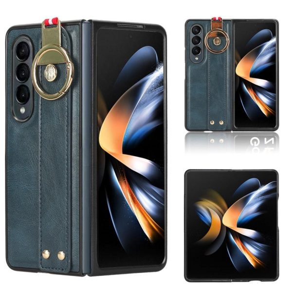 For Samsung Galaxy z Fold4 5G Leather Wristband Phone Case - Back Cover - Green - Image 2