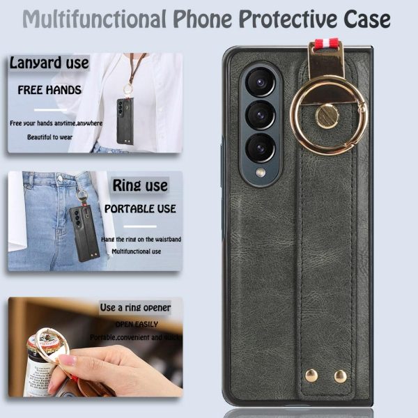 For Samsung Galaxy z Fold4 5G Leather Wristband Phone Case - Back Cover - Green - Image 4