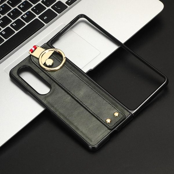 For Samsung Galaxy z Fold4 5G Leather Wristband Phone Case - Back Cover - Green - Image 5