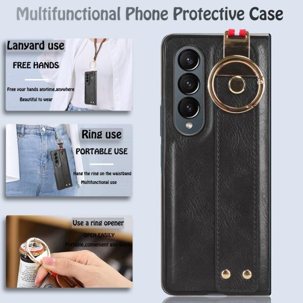 For Samsung Galaxy z Fold4 5G Leather Wristband Phone Case - Back Cover - Green - Image 11