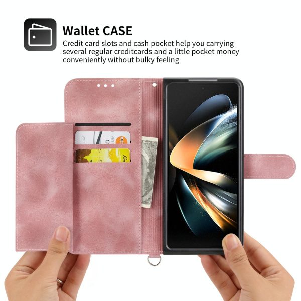 Floral Leather Phone Wallet for Samsung Galaxy z Fold 4 - Embossed - Wine Red - Image 4