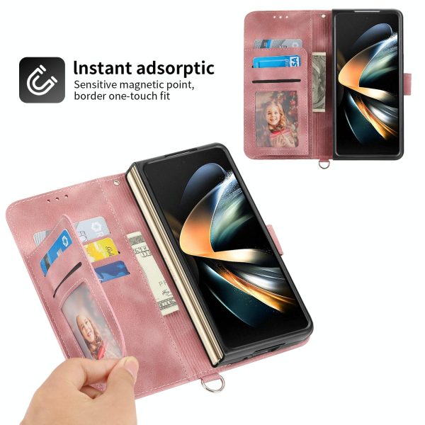 Floral Leather Phone Wallet for Samsung Galaxy z Fold 4 - Embossed - Wine Red - Image 6