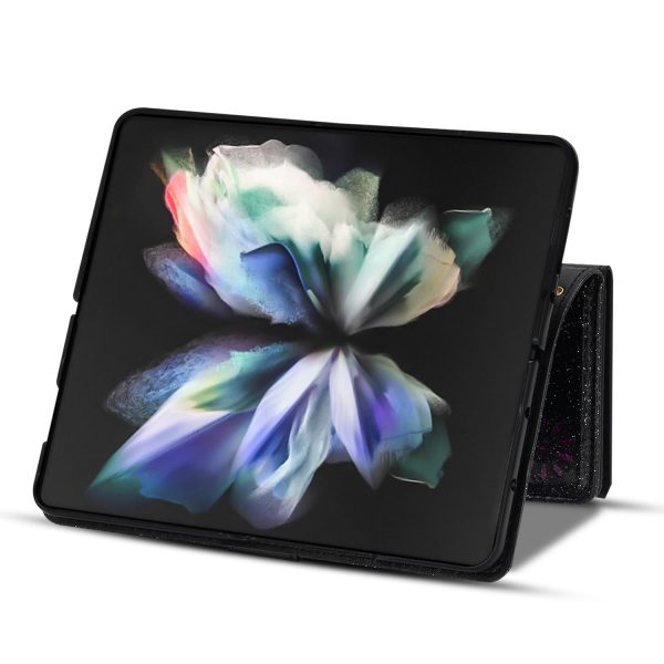 Sparkling Leather Zip Case for Samsung Galaxy z Fold 4 - Zipper Closure - Black - Image 5