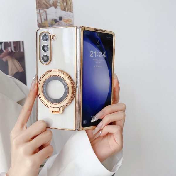 For Samsung Galaxy z Fold4 5G Shockproof Magsafe Holder for Rotating Plating Phone Case - Green - Image 3