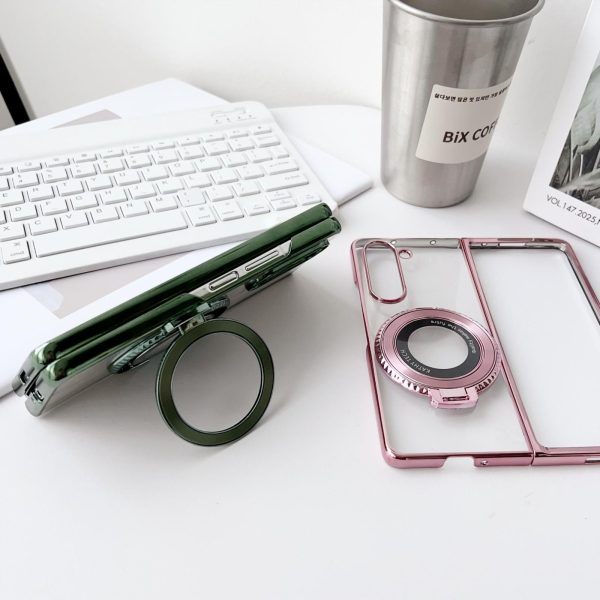 For Samsung Galaxy z Fold4 5G Shockproof Magsafe Holder for Rotating Plating Phone Case - Green - Image 4