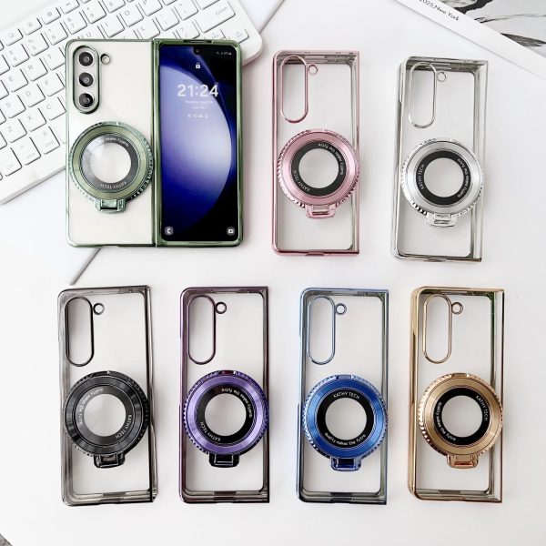 For Samsung Galaxy z Fold4 5G Shockproof Magsafe Holder for Rotating Plating Phone Case - Green - Image 7
