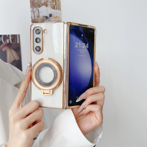 For Samsung Galaxy z Fold4 5G Shockproof Magsafe Holder for Rotating Plating Phone Case - Green - Image 9