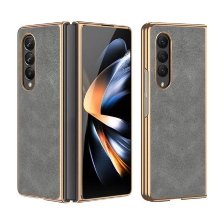 For Samsung Galaxy z Fold4 5G Foldable Lambskin Phone Case - Electroplated - Grey